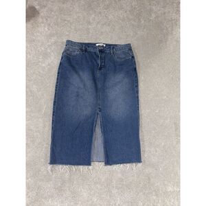 long‎ denim maxi skirt middle slit fray hem size 12 Royalty For Me
